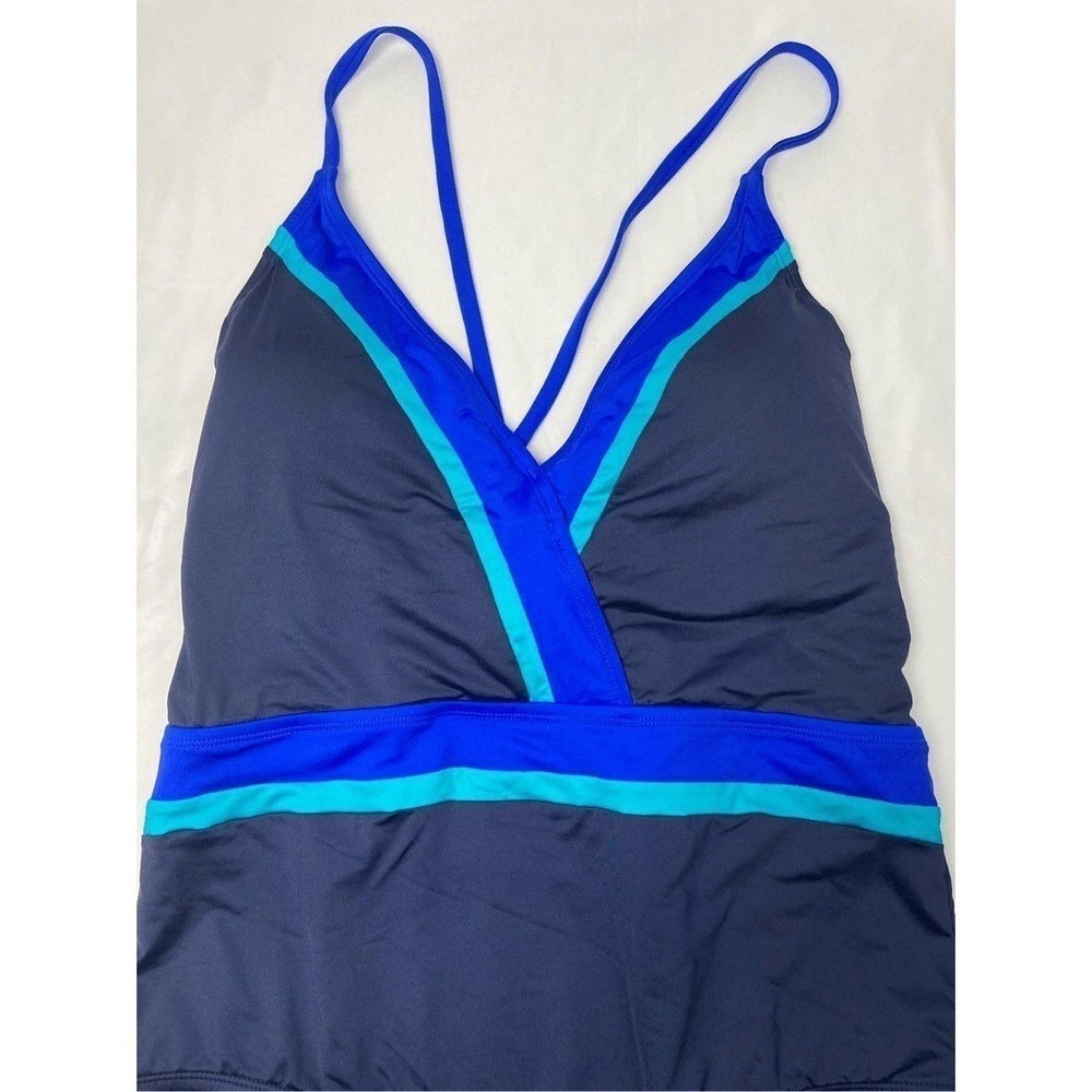Sonnet Shores Blue One-Piece Swimsuit‎ Wrap Front Criss-Cross Back 16 - Picture 4 of 10